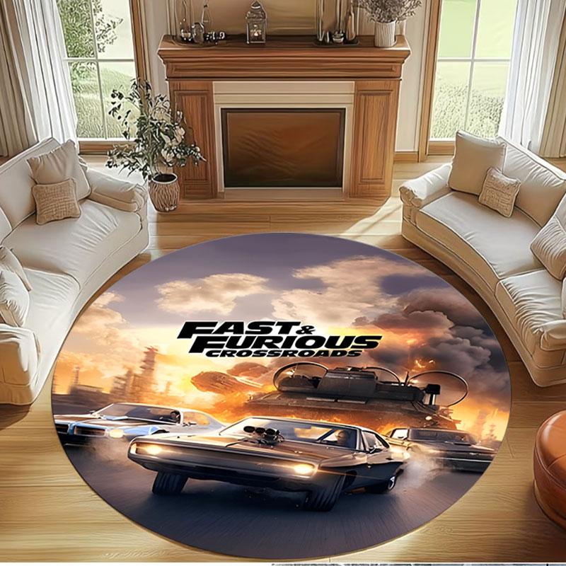 Fast & Furious Print Round Rug, Washable Floor Carpet, For Entryway Dorm Laundry Room Office Study, Home Decor Birthday Christmas Gift