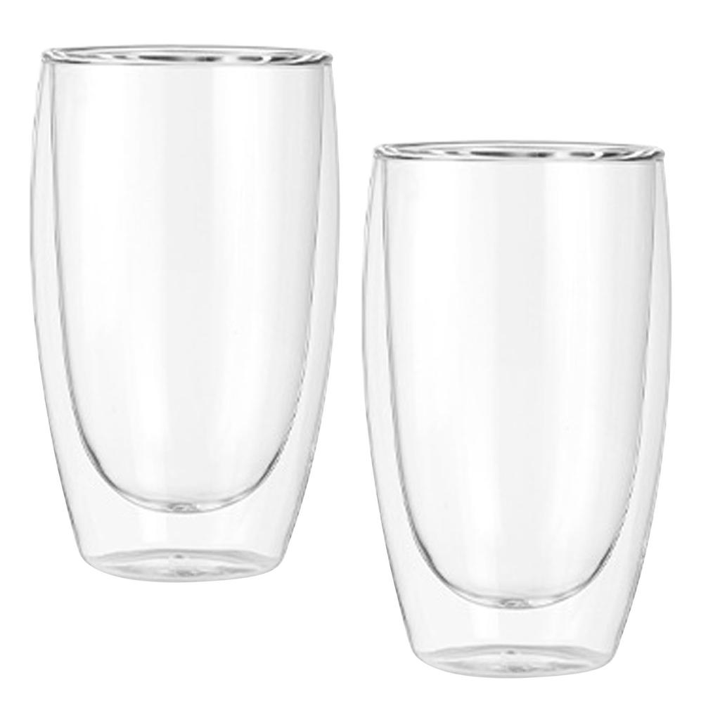 2 Pcs Double Wall Glass 450ml Transparent High Temperature Borosilicate Glass Coffee Cup for Latte Cappuccino Tea 450ml