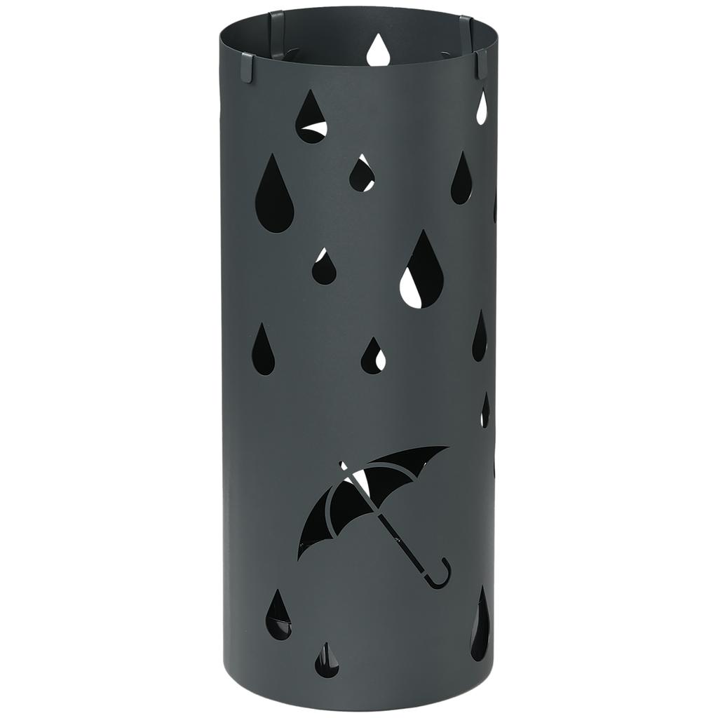 Freestanding Umbrella Stand for Hallway, Round Umbrella Basket with 4 Hooks and Drip Tray for Entryway, Dark Grey