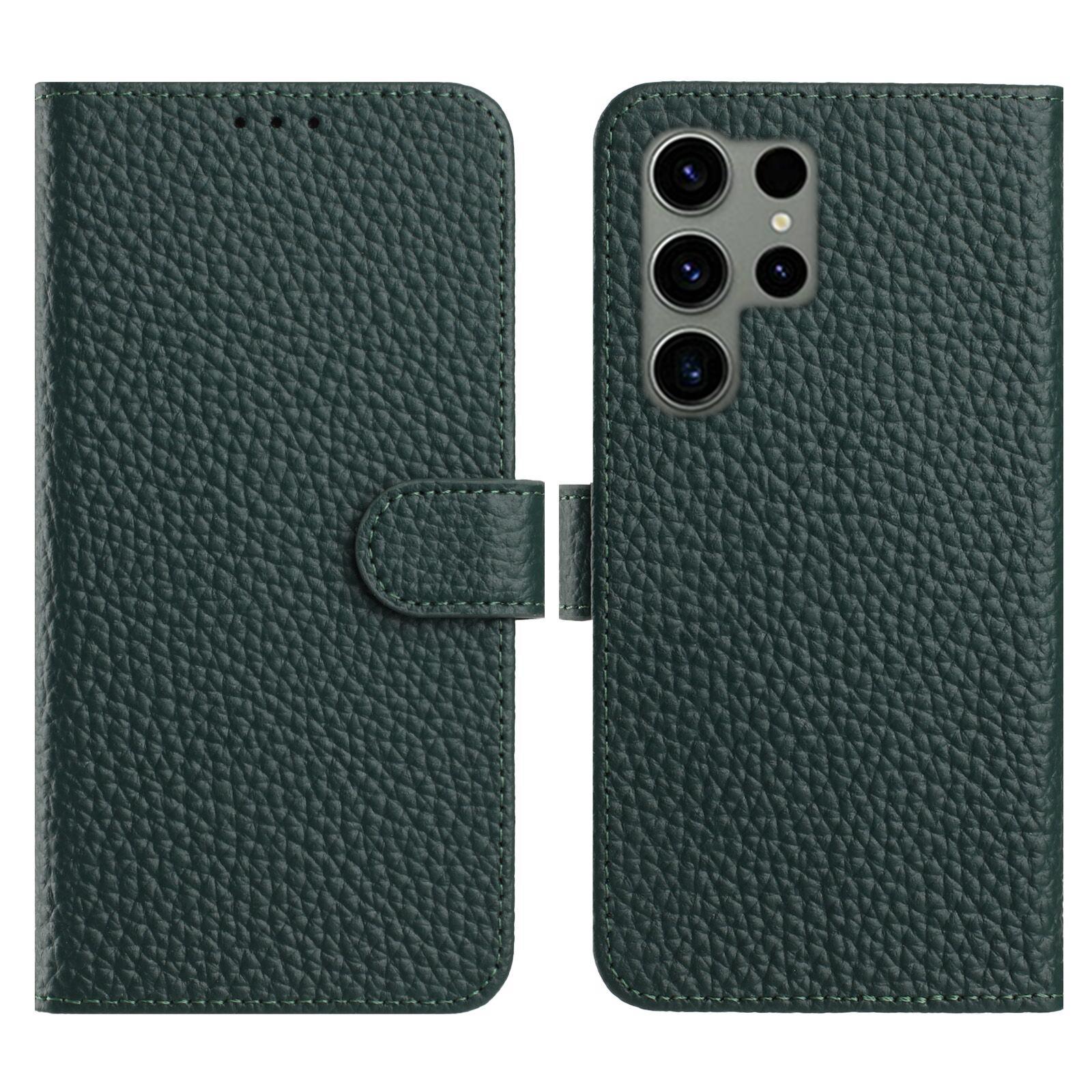 

For Samsung Galaxy S23 Ultra Case Wallet Stand Litchi Texture Genuine Cow Leather Flip Phone Cover A
