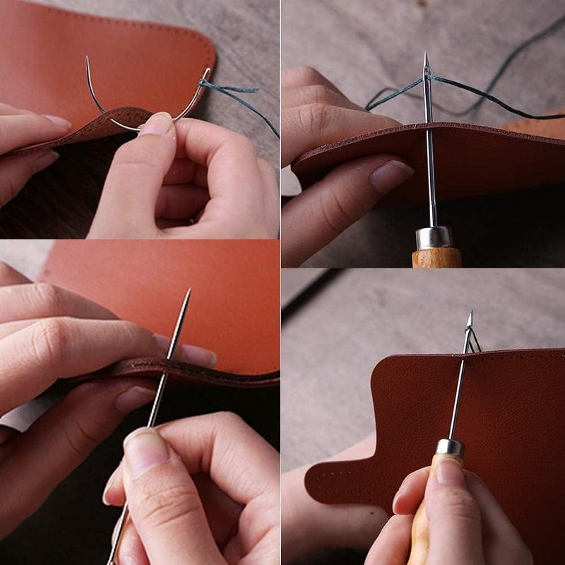 Leather Starter Working Tool Set Leather DIY Tool with Groover Leather Thread Leather Hole Punch for Leather Craft Tool Set