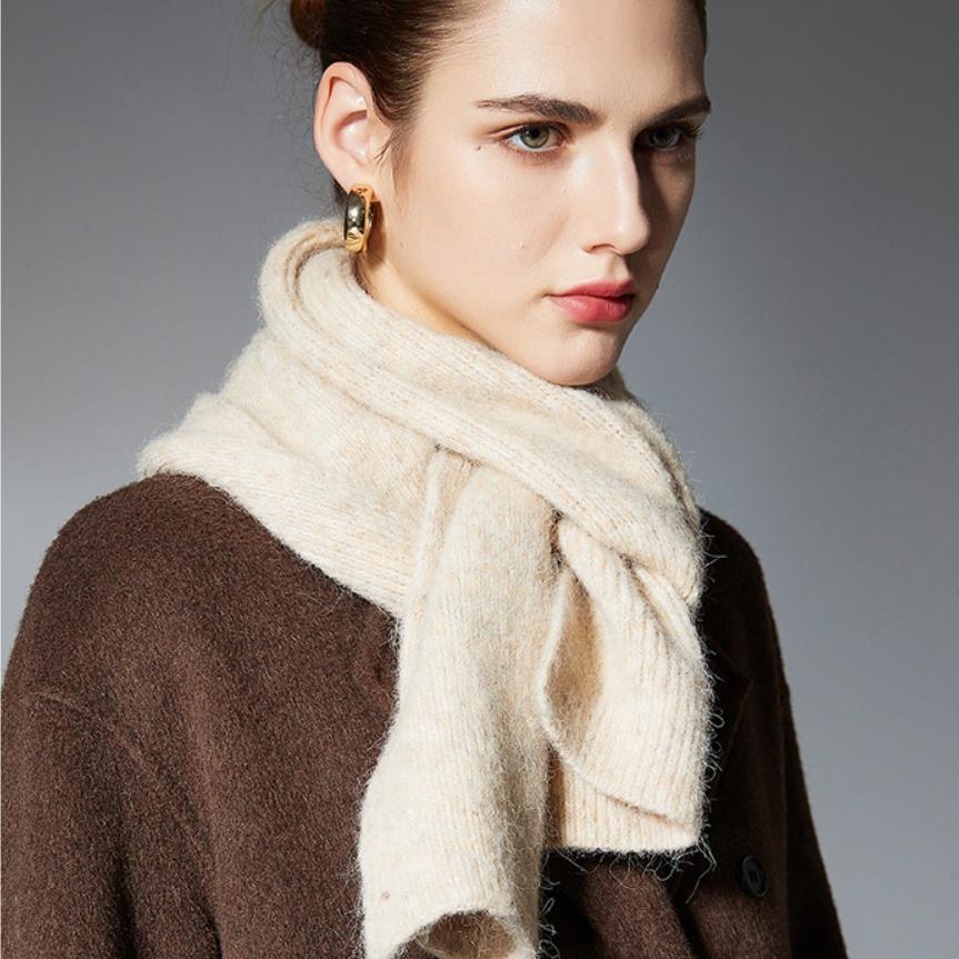 Women Knitted Solid Color Scarf Soft Warm Thick Knit Neck Wrap Classic Plain Scarves for Autumn Winter Coat Matching Daily Wear