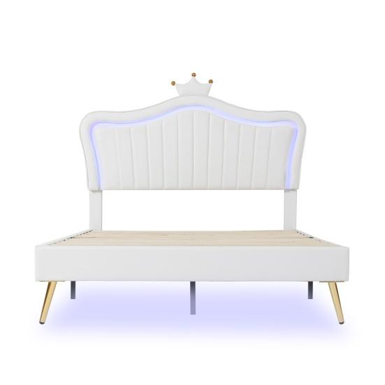 Bedroom Bed Upholstered Frame with Adjustable Headboard Height Double 4 Automatic Switching Mode Apartment Furniture LED Light Strip Higher