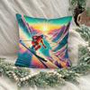 Pillowcase 1Pc, Skier Downhill Slope, Printed Holiday Theme Cushion Cover With Hidden Zipper, Suitable For Sofa, Living Room, Of