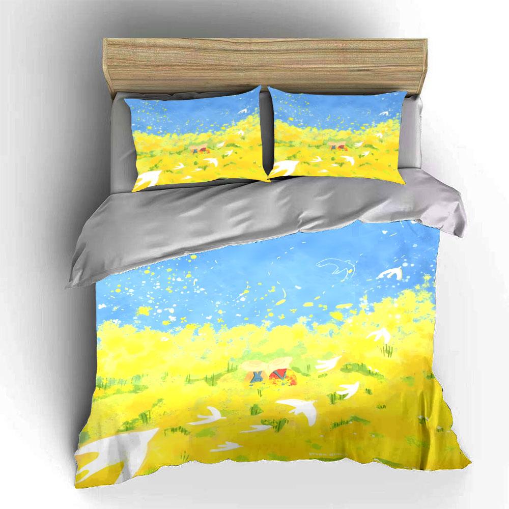 Spring Field Decorative Set Bedding Set with 1 Duvet Cover 2 Pillowcases Single Double King Queen, Gift