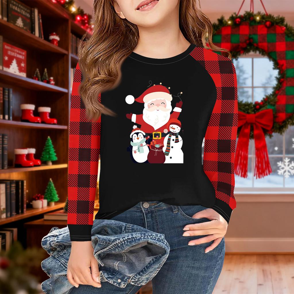 Girls Long Sleeve Christmas Day T Shirts Kids Fall Tops Crewneck Basic Tees 5-14Y