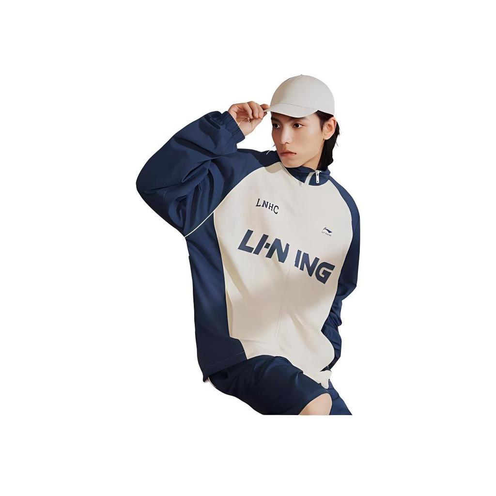 Li-Ning Windproof Water-Repellent Color-Block Letter Print Loose Collar Zipper Sports Jacket Unisex Jacket Off-White AJDT741-5