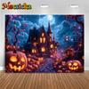 Mocsicka Halloween Photo Background Shooting Props Night Terror Castle Tree Bat Jack-O-Lanterns Party Decor Photography Backdrop