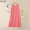 ZANZEA Women Square Collar Summer Loose Casual Sleeveless Plaid Print Dress