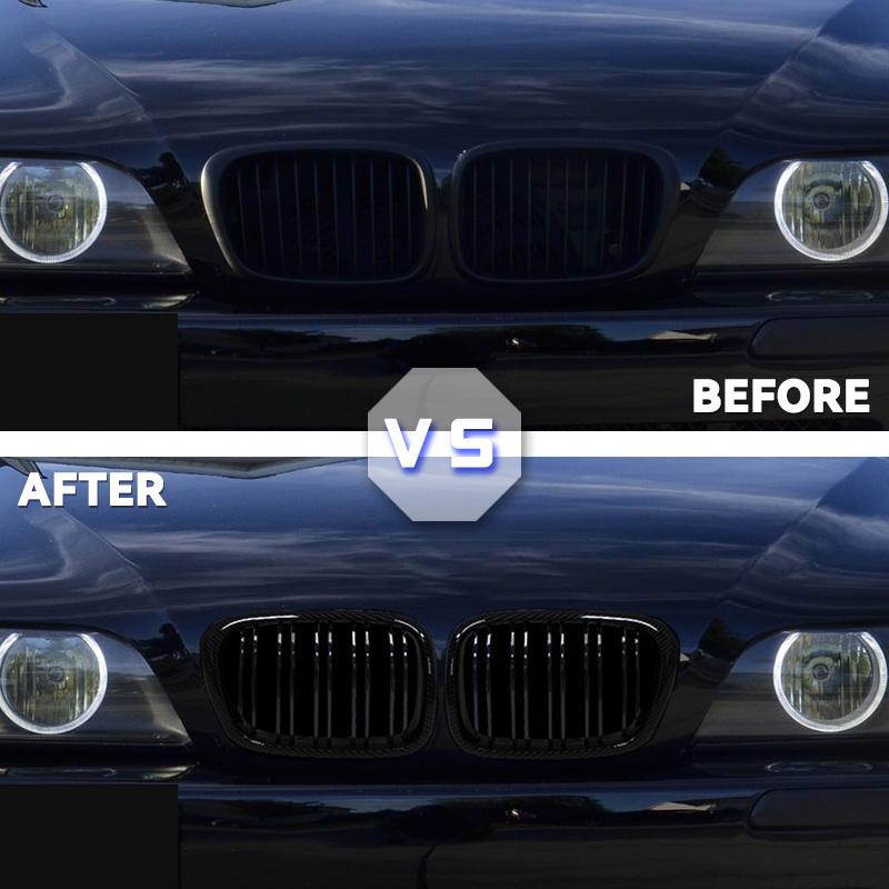 For BMW E39 5 Series 525 528 530 Gloss Black Grille Car Front Hood Grill Kidney Grilles Racing Grill 99-03 Accessories Dual Line