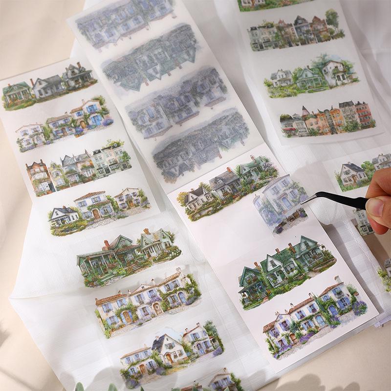 Yearning Small Town Die-cut Sticker Book: Retro Houses for DIY Journal Decoration & Scenery Collage