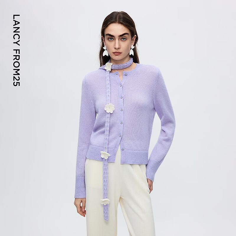 LANCY Women's Elegant Mohair Blend Knitted Cardigan Sweater