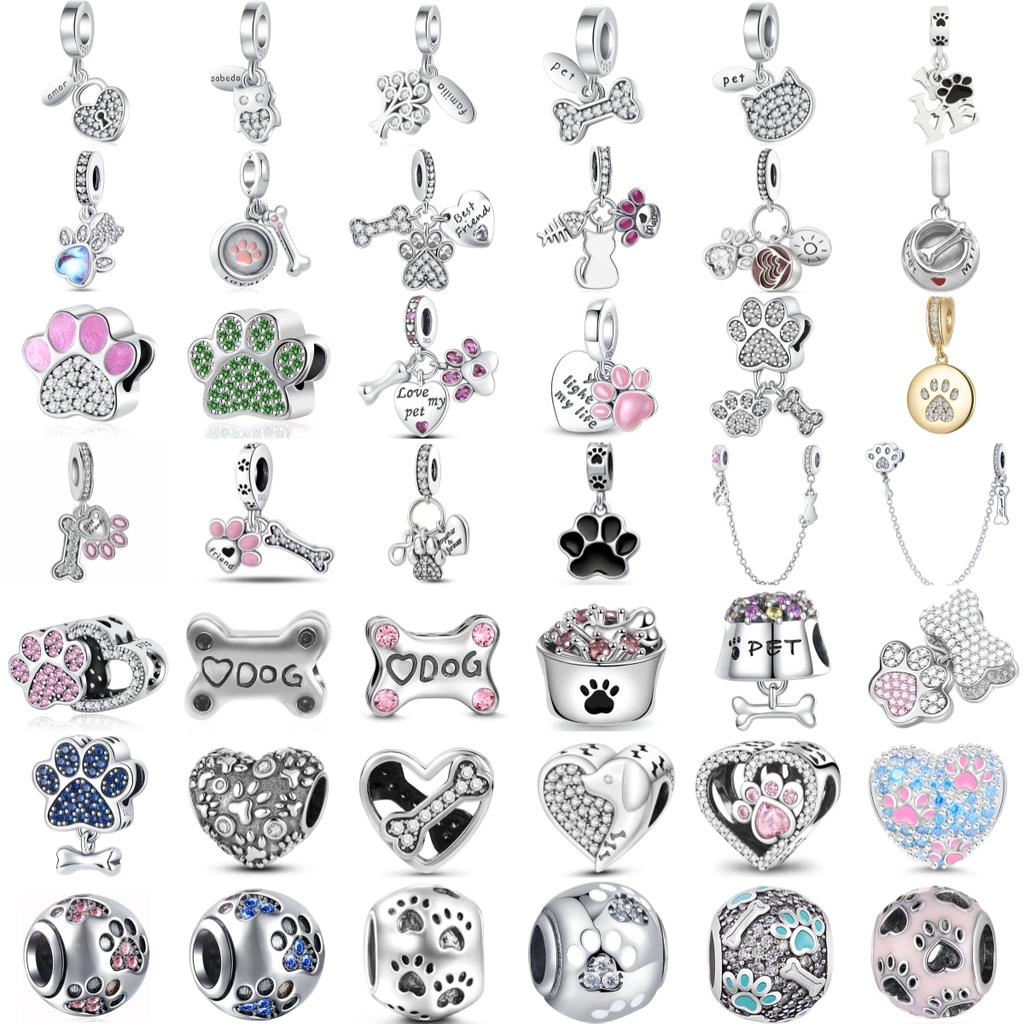 Copper Cute Animal Cat Dog Paw Print Pendant Heart Bead String Compatible With Original Bracelet Diy Jewelry Making