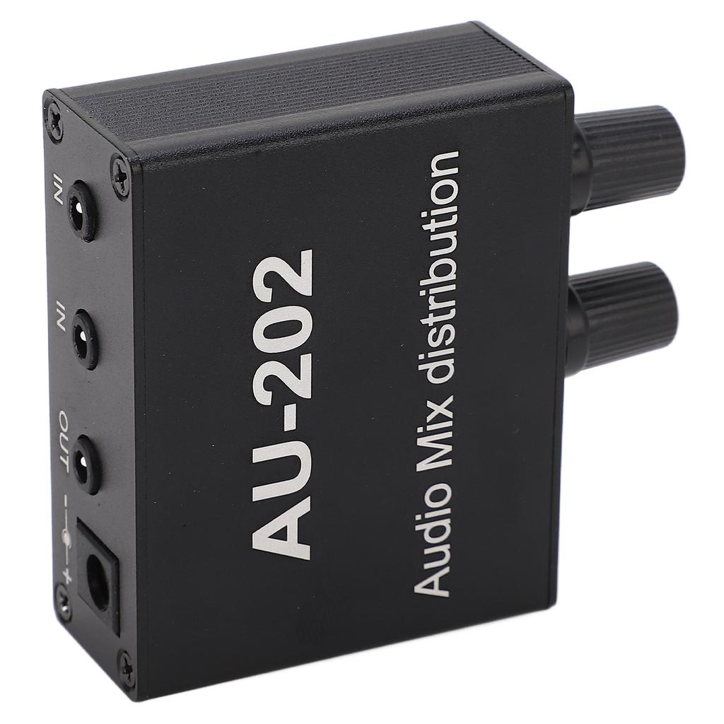 Mini Audio Distribution Mixer 2 in 2 Out Stereo Magnifier Distributor with Power Adapter 100‑240V EU Plug
