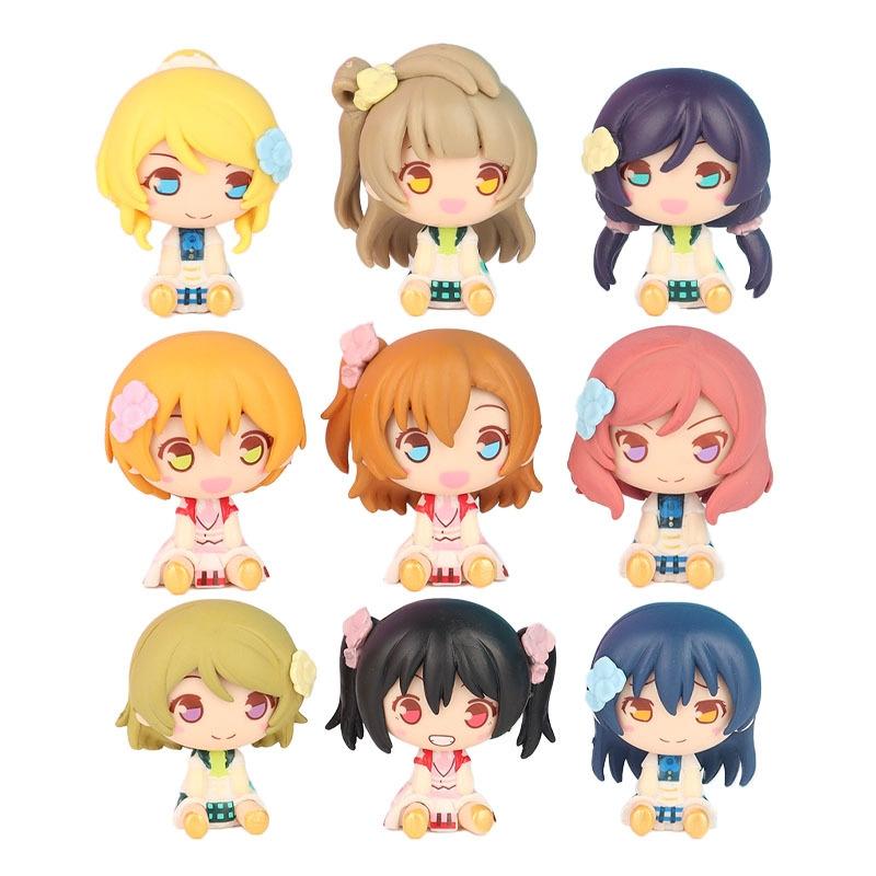 

9Pcs/1Set Q Version Anime Figure Love Live! School Idol Project Kotori Minami Honoka Kousaka PVC Adorable Sitting Figure Toy No box