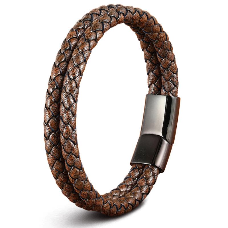 Pulsera de cuerda de cuero para hombre, 19/21/23 cm, estilo vintage, tejida a mano, para parejas, color negro, marrón, rojo y azul, elegantes pulseras casuales para hombre.