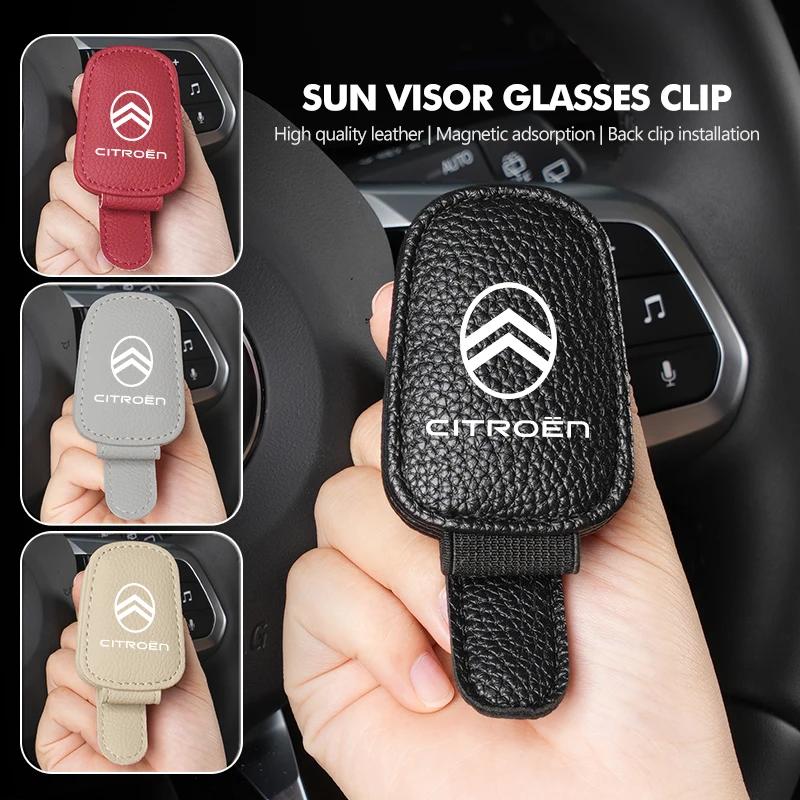 KDXF2 Car Magnetic Leather Card Ticket Holder Sun Visor Glasses Clip For Citroen C4 C3 C5 C1 C2 C6 VTS C4L DS3 DS4 DS5 Grand Berlingo