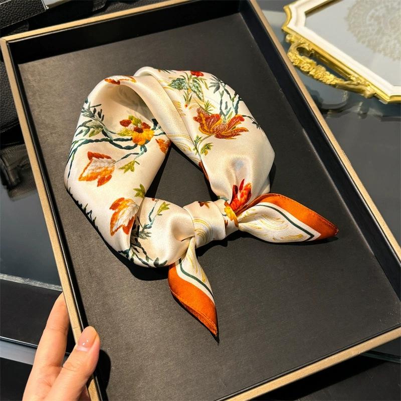 100% Pure Silk Scarf Women Neck Hair Band Foulard Square Small Headband  Fashion Print Neckerchief Scarves Bandana 53*53cm