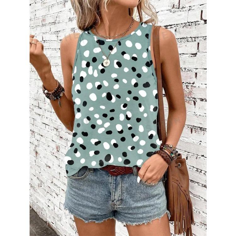 Summer Round Neck Leopard Print Pattern 3D Printed Top Fashionable Casual Sleeveless Women's Tank Tops