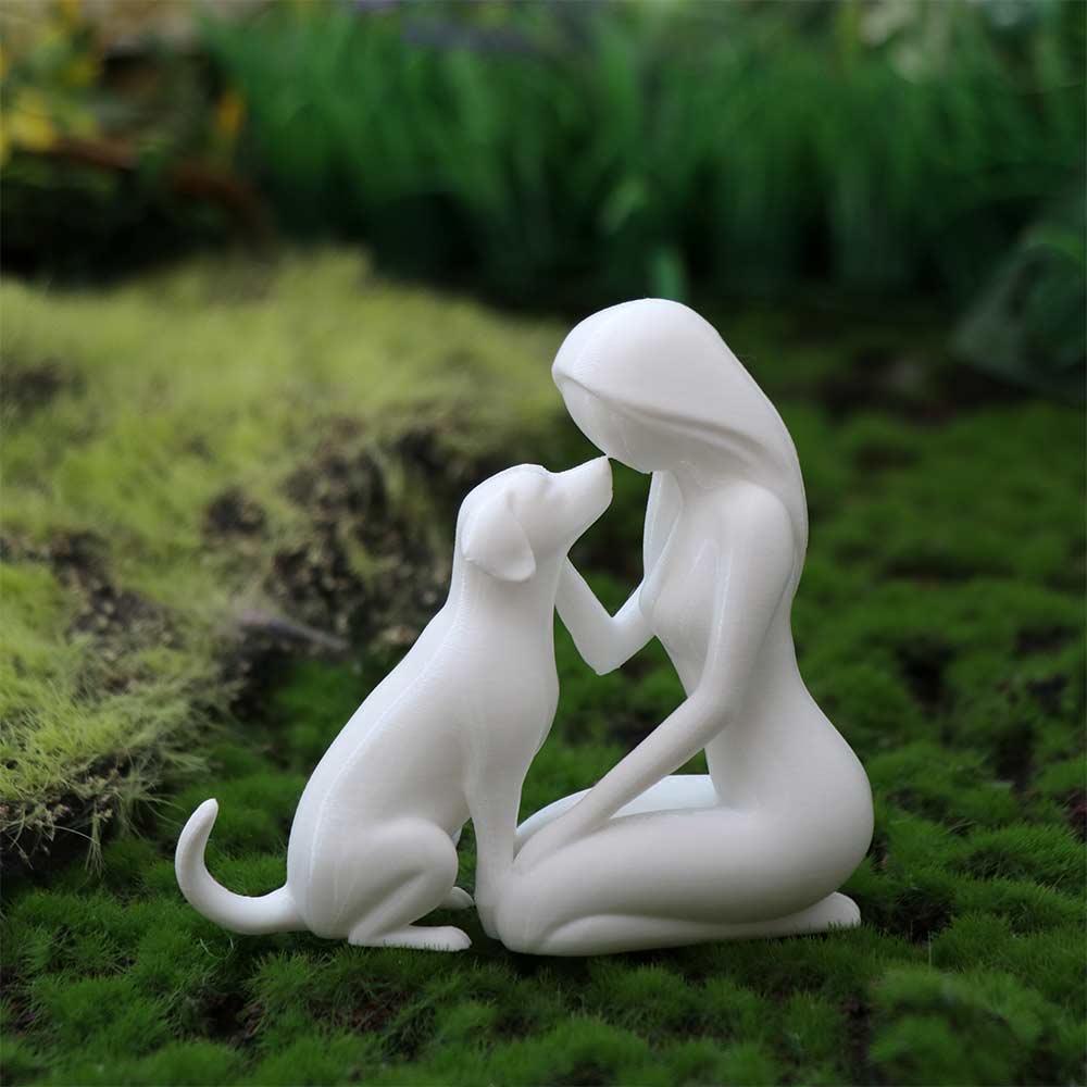 Pet Lover Art Woman and Dog Friendship Sculpture 3D Printed Desktop Dog Statue Bookshelf