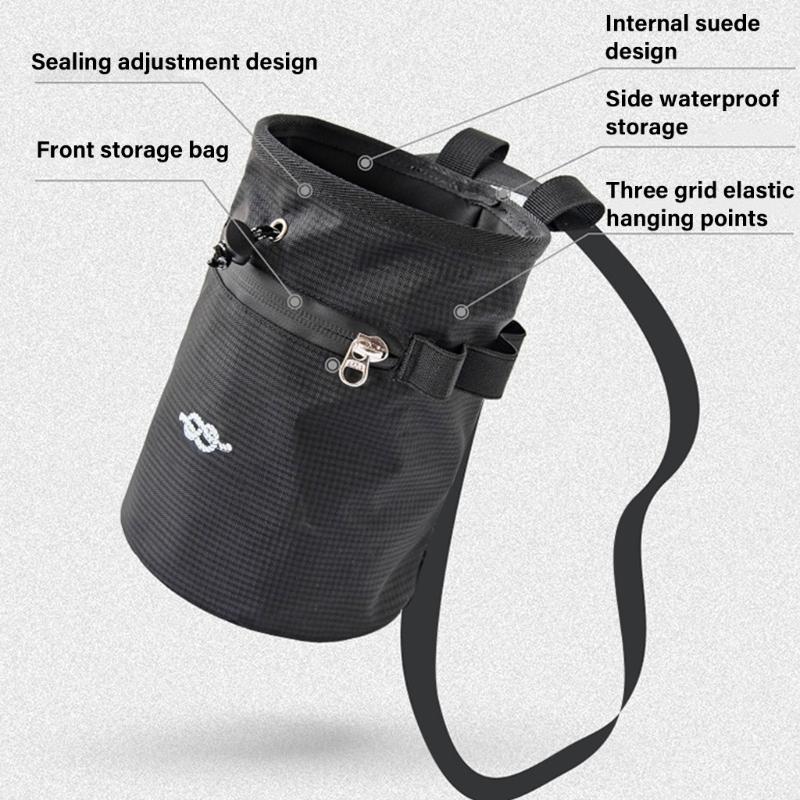 Chalk Bag for Rock Climbing, Bouldering Chalk Bucket with Waist Strap Watertight Zippered Pocket Rock Climbing Equipment