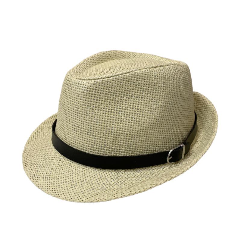 Unisex Fedora z szerokim rondem ze słomy papierowej z klasycznym skórzanym paskiem do ochrony przed słońcem
