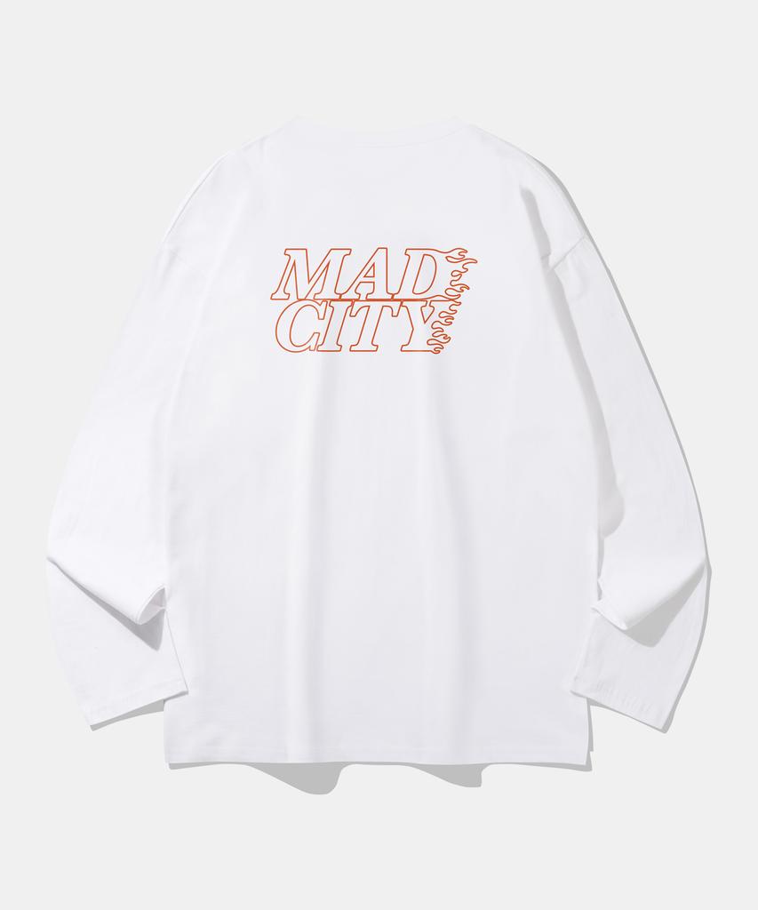 TOPBOY Mad City Print Oversized Long Sleeve T-Shirt White