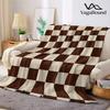 Coperta in Flanella a Scacchi Marrone e Beige Calda Morbida Halloween Natale Divano Caldo Accogliente Decorazione Decorativa Regalo per Tutte le Stagioni