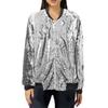 Women's Autumn Shiny Sequin Jacket Long Sleeve Front Zip Loose Coat Ribbed Cuffs Elegant Glitter Outerwear