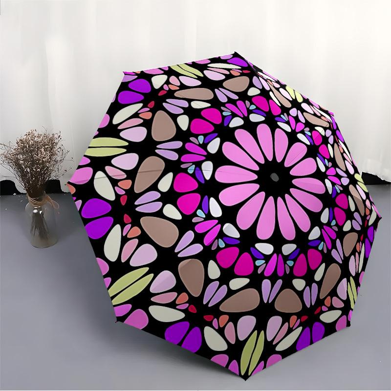 1pc Mandala Automatic Opening/Closing Umbrella with Operation & Windproof Canopy - Folding Design Yy260311058