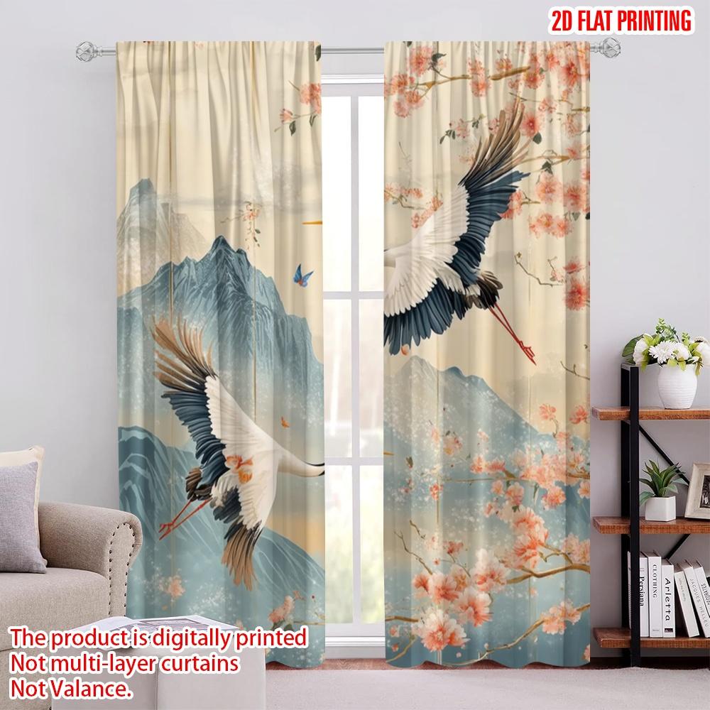 

2pcs,2D plane printing Popular Curtains Cranes and Blossoms Versatile Fabric (without rod) Decorations Inside Perfect for 52.50 × 116.00 cm 2 pcs