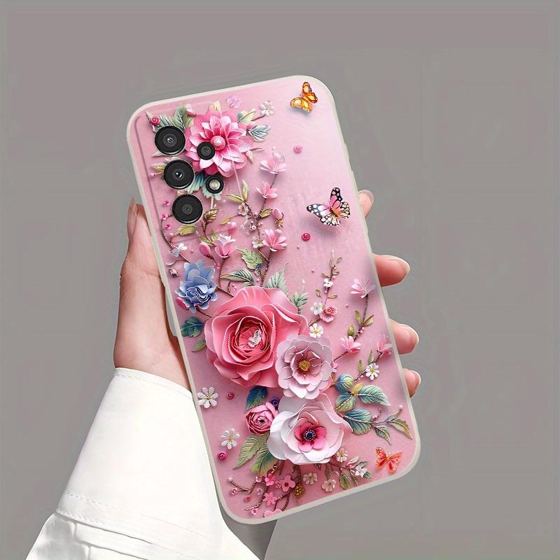Romantic Pink Flower Pattern TPU Soft Phone Case Suitable for Samsung S26 S25 S24 S23 S22 S21 S20 and Other Models.