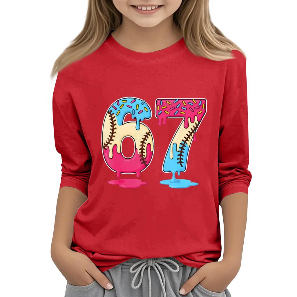 Modă pentru copii Tricou casual cu mâneci trei sferturi, gât rotund, cu imprimeu