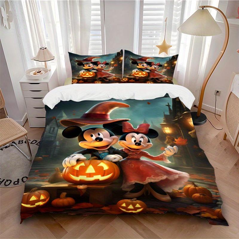 

3pcs set Halloween, Mickey, Minnie Bedding Set with Duvet Cover+Pillowcases, All-Season Polyester, Zipper Closure74 135x200cm