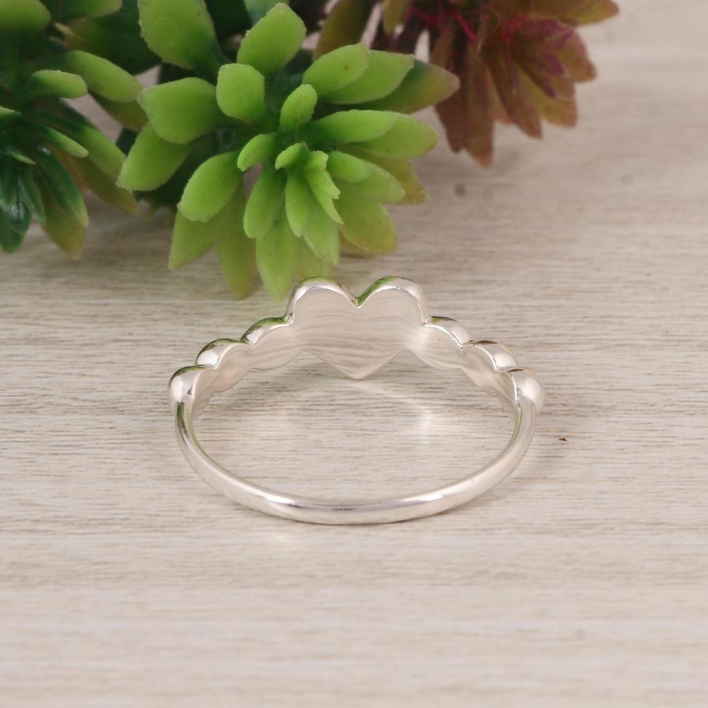 Dainty Sterling Silver Heart Band Ring, Minimalist Puffy Heart Silver Ring.