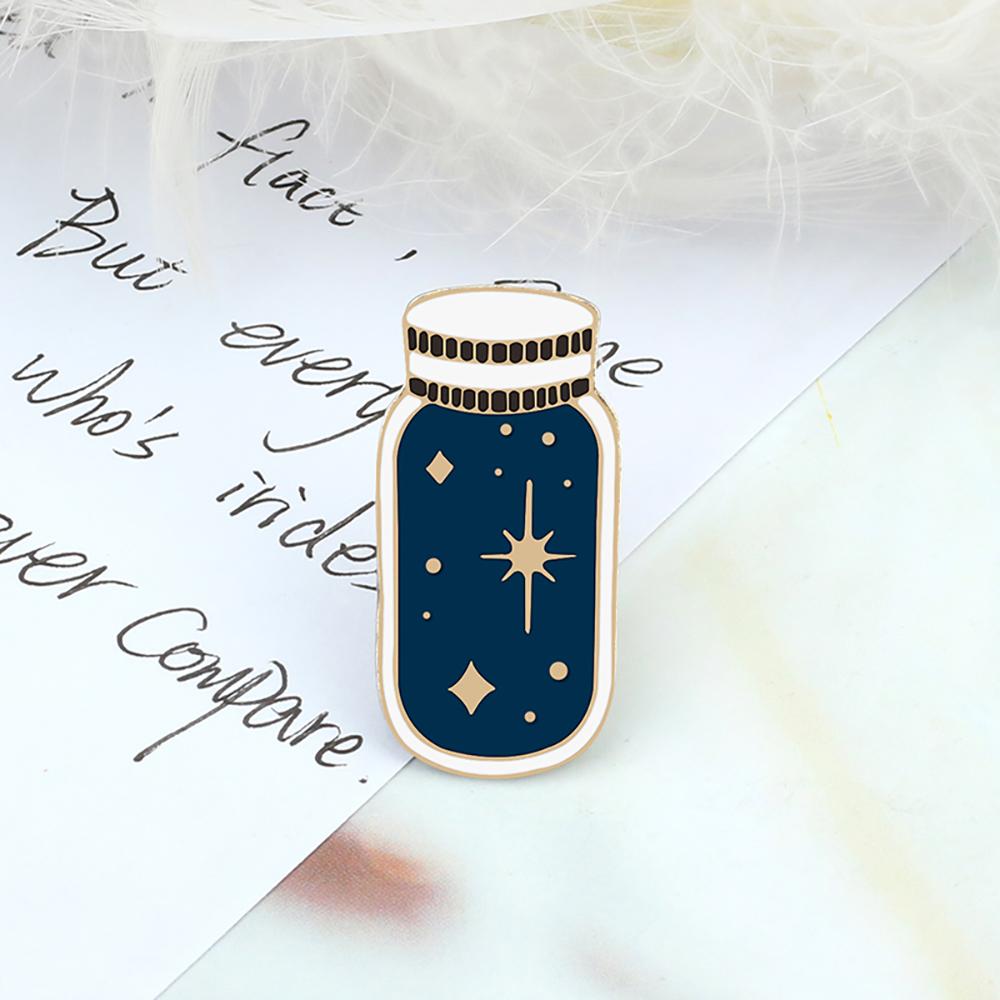 

Creative Cartoon Enamel Pins Elegant Girl Blue Wishing Bottle Brooches Jewelry Long Haired Beauty Star Sky Bag Lapel Badge Gift