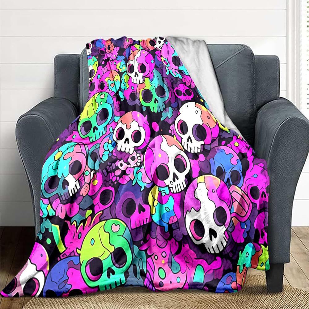 1pc Skull Party Blanket, Lightweight Flannel Throw Blanket For Sofa, Bed, Travel, Camping, Living Room, Office, Couch, Chair, And Bed