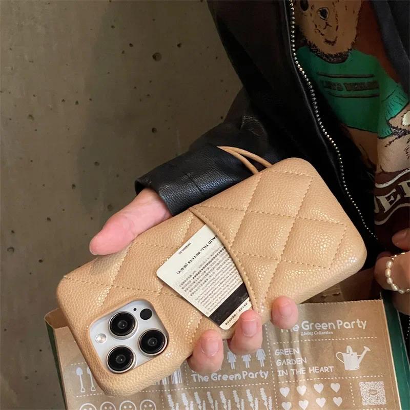 Luxury Lattice Pattern Leather Cover for IPhone 16 15 14 13 Pro Max Credit Card Slot Holder Purse Wallet Shockproof Phone Case