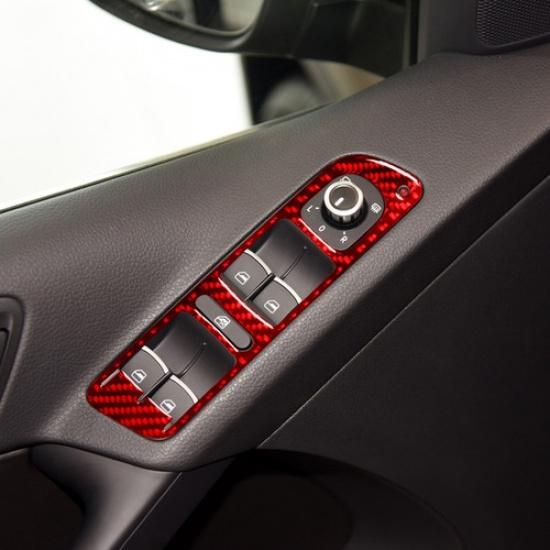 For Volkswagen Tiguan Red Carbon Fiber Interior Front Door Control Cover Trim