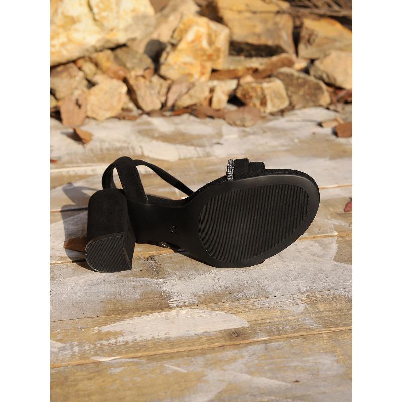 Sandali da Donna con Tacco Blocco e Strass, Eleganti Scarpe da Sera a Fascia Singola