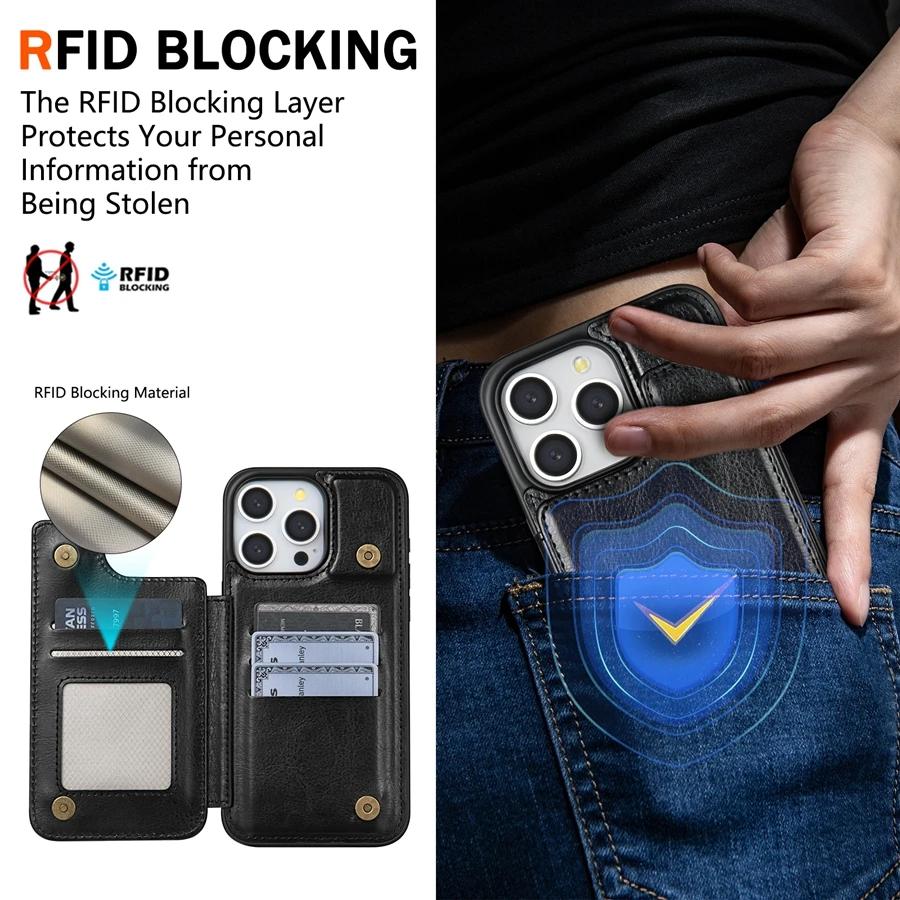Wallet RFID Blocking Layer Protect Anti-Theft Magnetic Leather Cover For For Iphone 17 Pro Max 17e Air 16e 16 1 Plus 14 13 12 11 XR