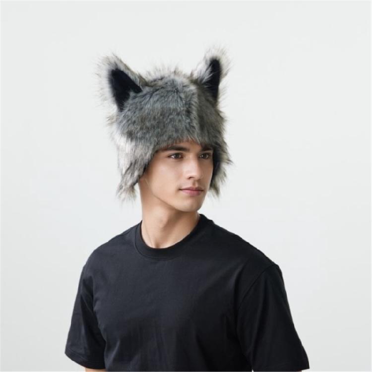 Plush Wolf Ear Hat for Halloween Party Winter Earflaps Hat Windproof Coldproof Unisex Headwear For Adult Teens Cosplay