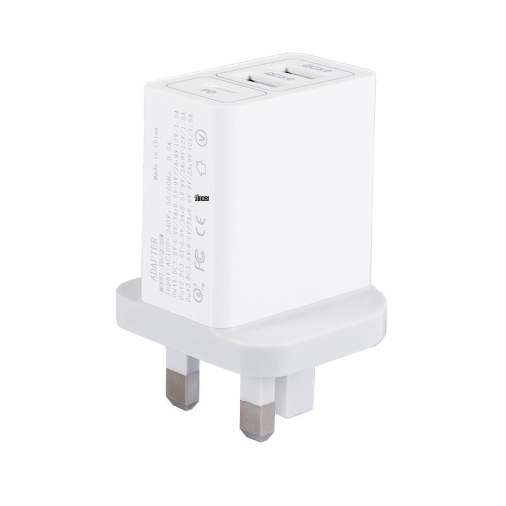 38W Dual USB Fast Charger with QC3.0 & PD Port, Compatible with EU/US/UK Plugs