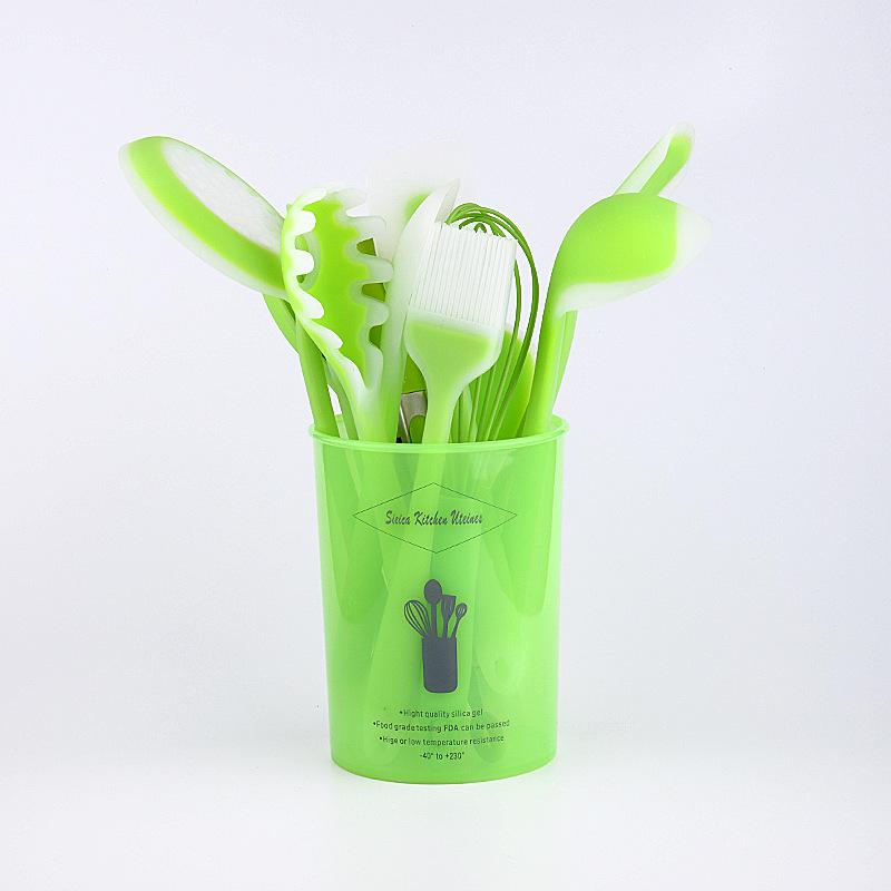 12Pcs/Set Silicone Kitchen Utensils With Storage Bucket High Temperature Resistant And Non Stick Pot Spatula Spoon
