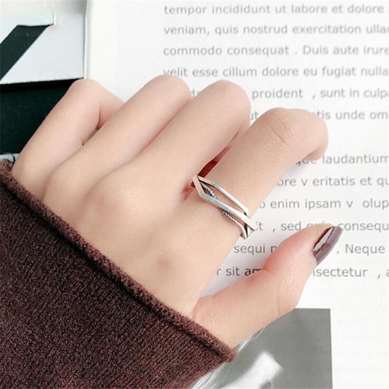 Retro Distressed Winding Twist Personality 925 Sterling Silver Jewelry Multi-layer Cross Line Exquisite Opening Rings TYB469