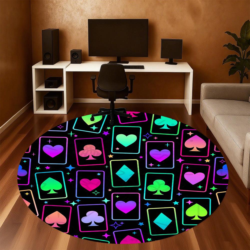 1pc playing cards Round Chair mat Area Rug - Non-Slip, Floor Mat for Office, Bedroom, and Indoor Decor -1002175