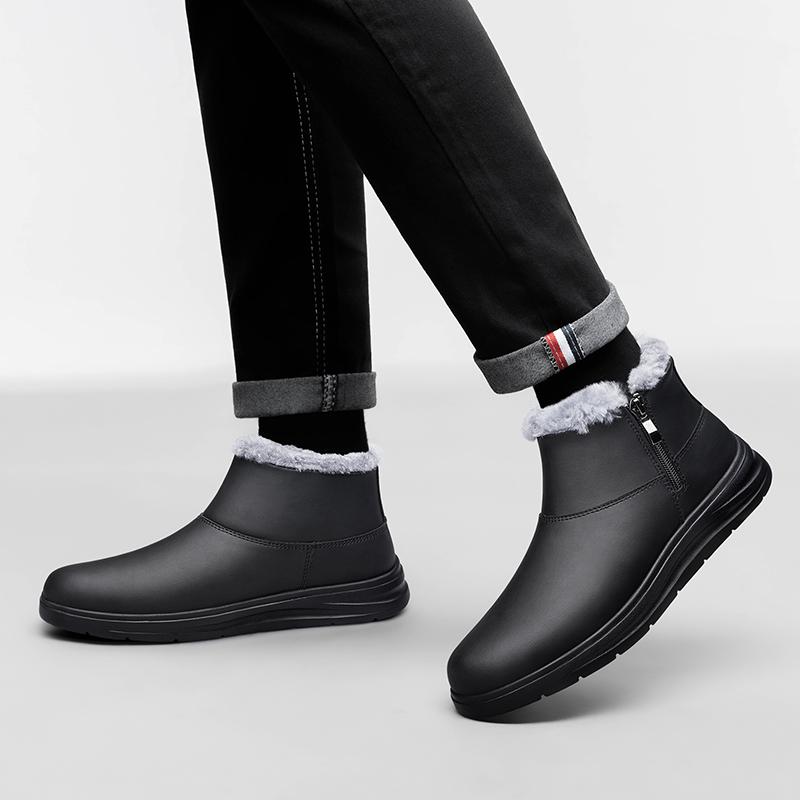 Men Winter Plush Snow Boots All-match Men's High Top Walking Shoes Luxury Brand Male Ankle Boots Side Zipper Men's Shoes