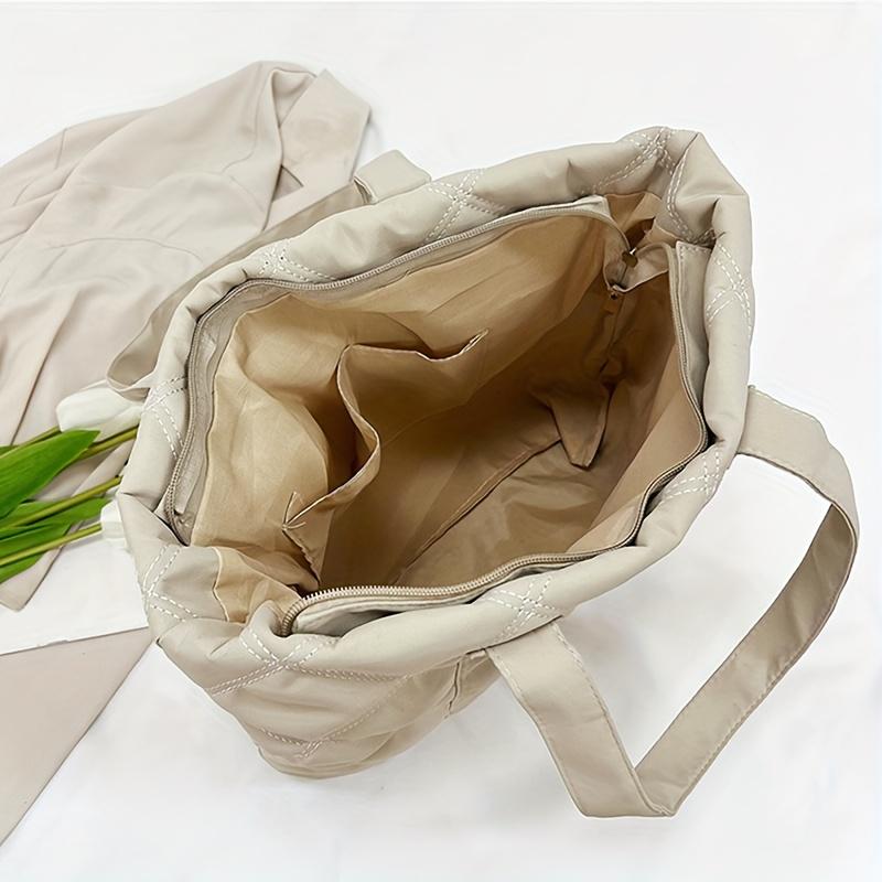 Nylon Quilted Tote Bag for Women Large Capacity, Versatile Shoulder Bag Durable Polyester Lined for Work, Shopping