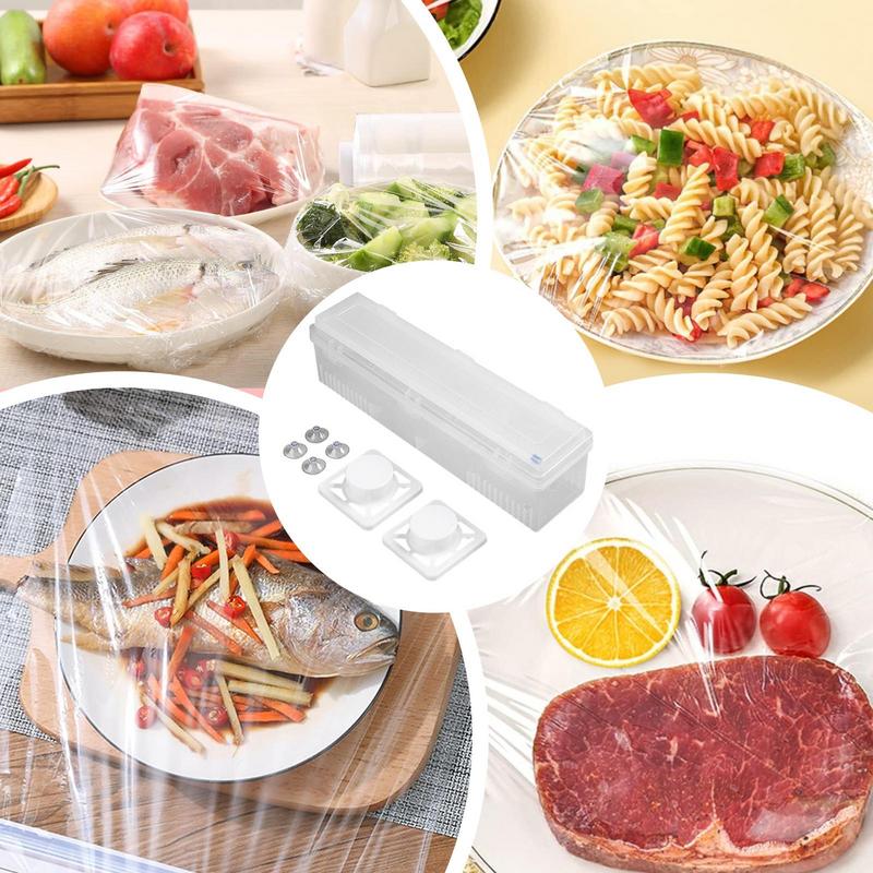 Sliding plastic wrap cutter with sliding cutter reusable plastic wrap dispenser for home kitchen cafe gadgets