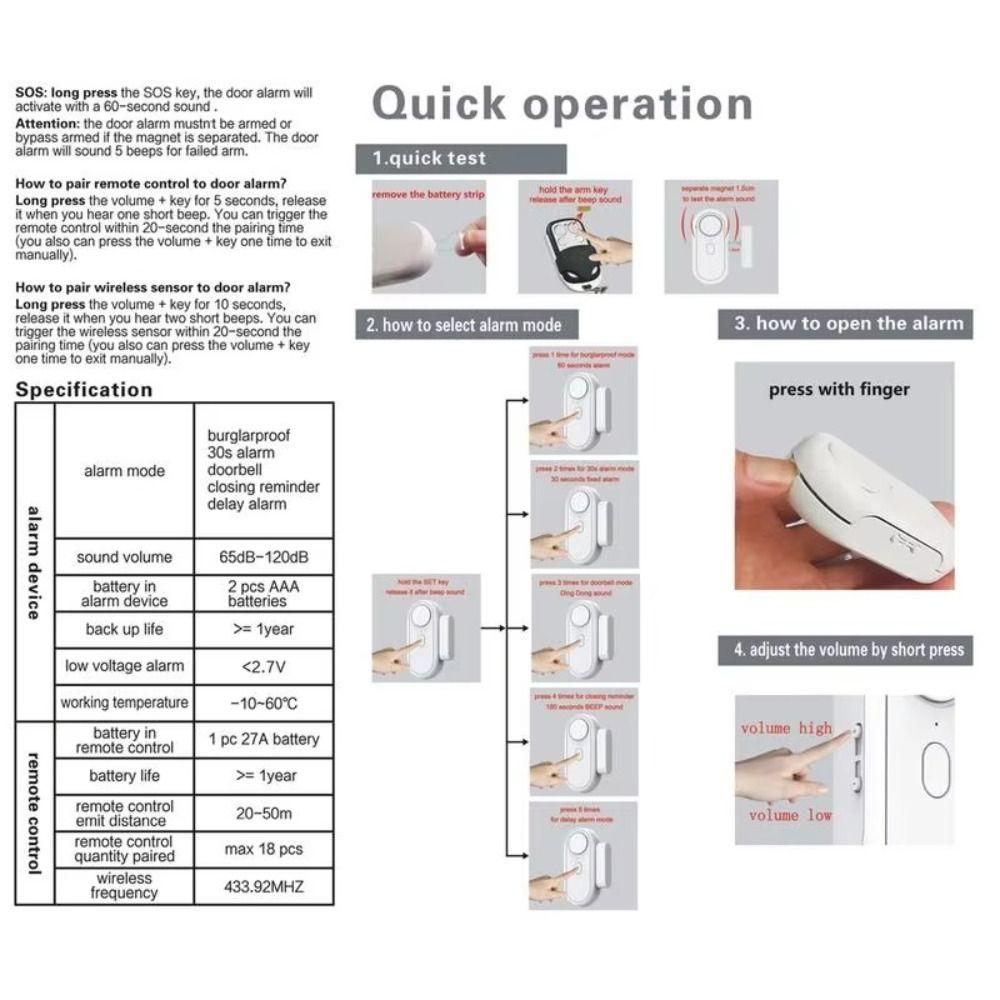 Multi-purpose 120Db Door Window Alarm Wireless Multifunctional Magnetic Sensor White Anti Theft Alarm Living Room